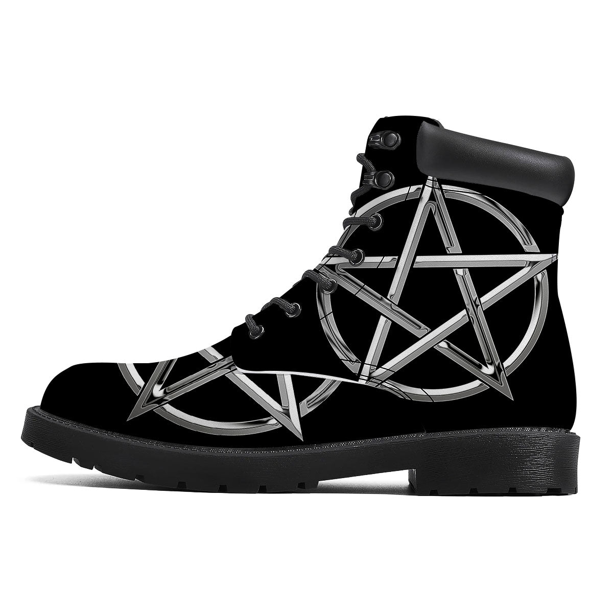 Pentagram Symbol White And Black Print Boots-grizzshop