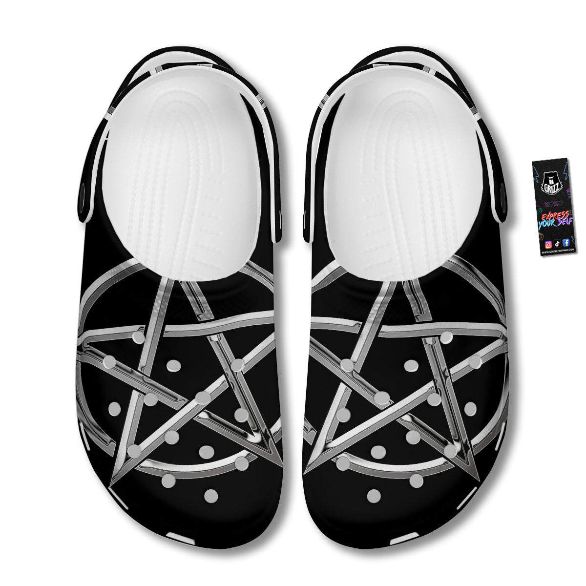 Pentagram Symbol White And Black Print Clog-grizzshop