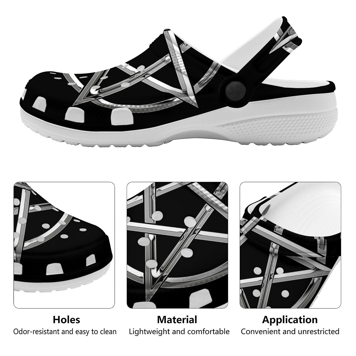 Pentagram Symbol White And Black Print Clog-grizzshop