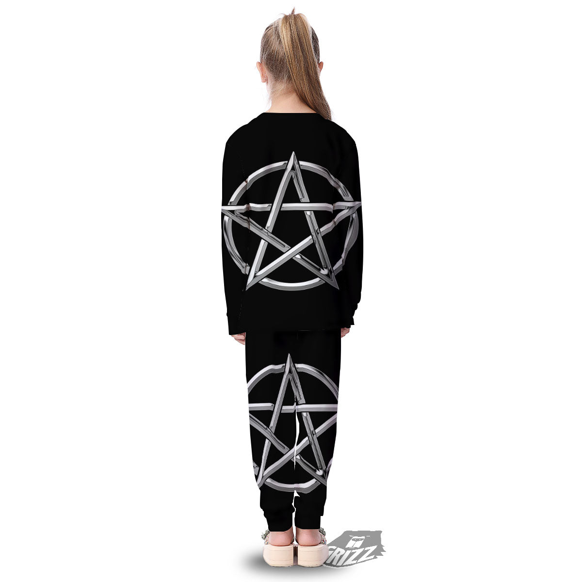Pentagram Symbol White And Black Print Kid's Pajamas-grizzshop