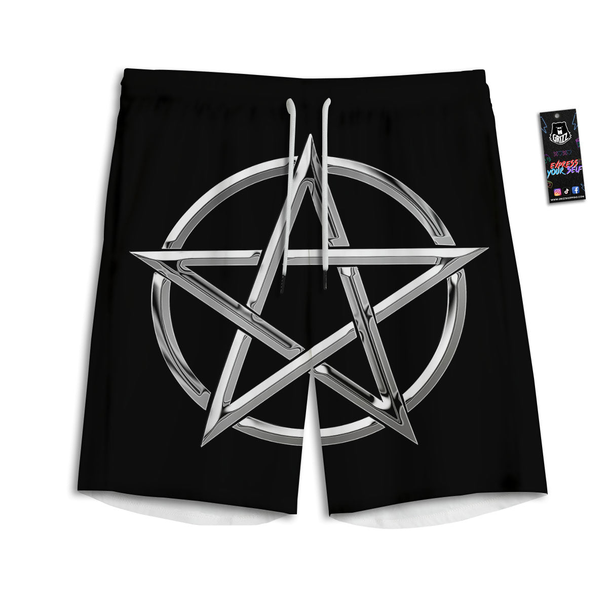 Pentagram Symbol White And Black Print Men's Athletic Shorts