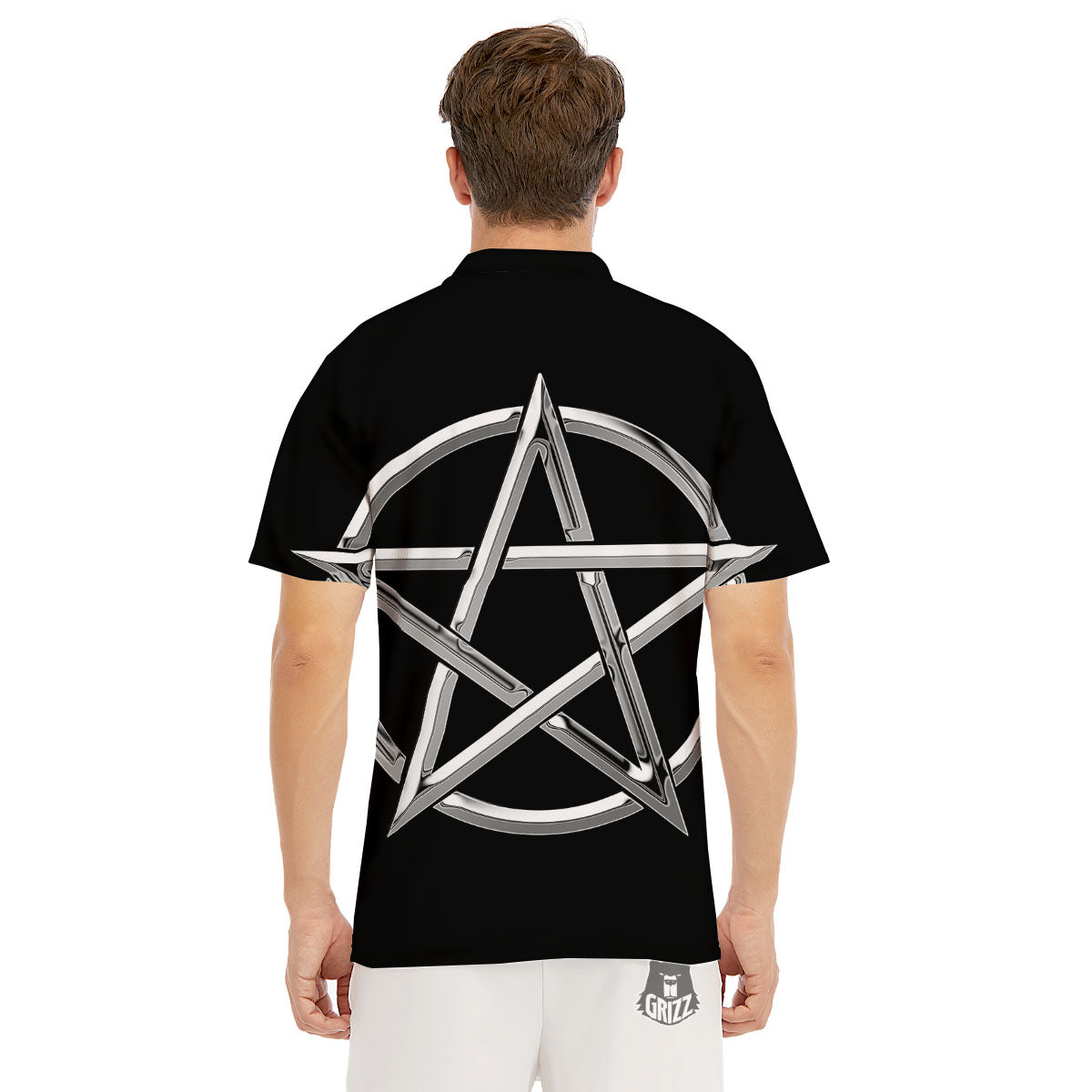 Pentagram Symbol White And Black Print Men's Golf Shirts-grizzshop