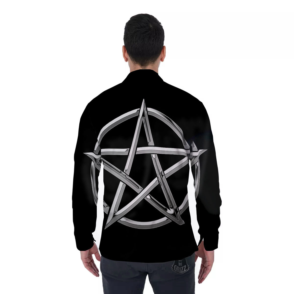 Pentagram Symbol White And Black Print Men's Long Sleeve Shirts-grizzshop