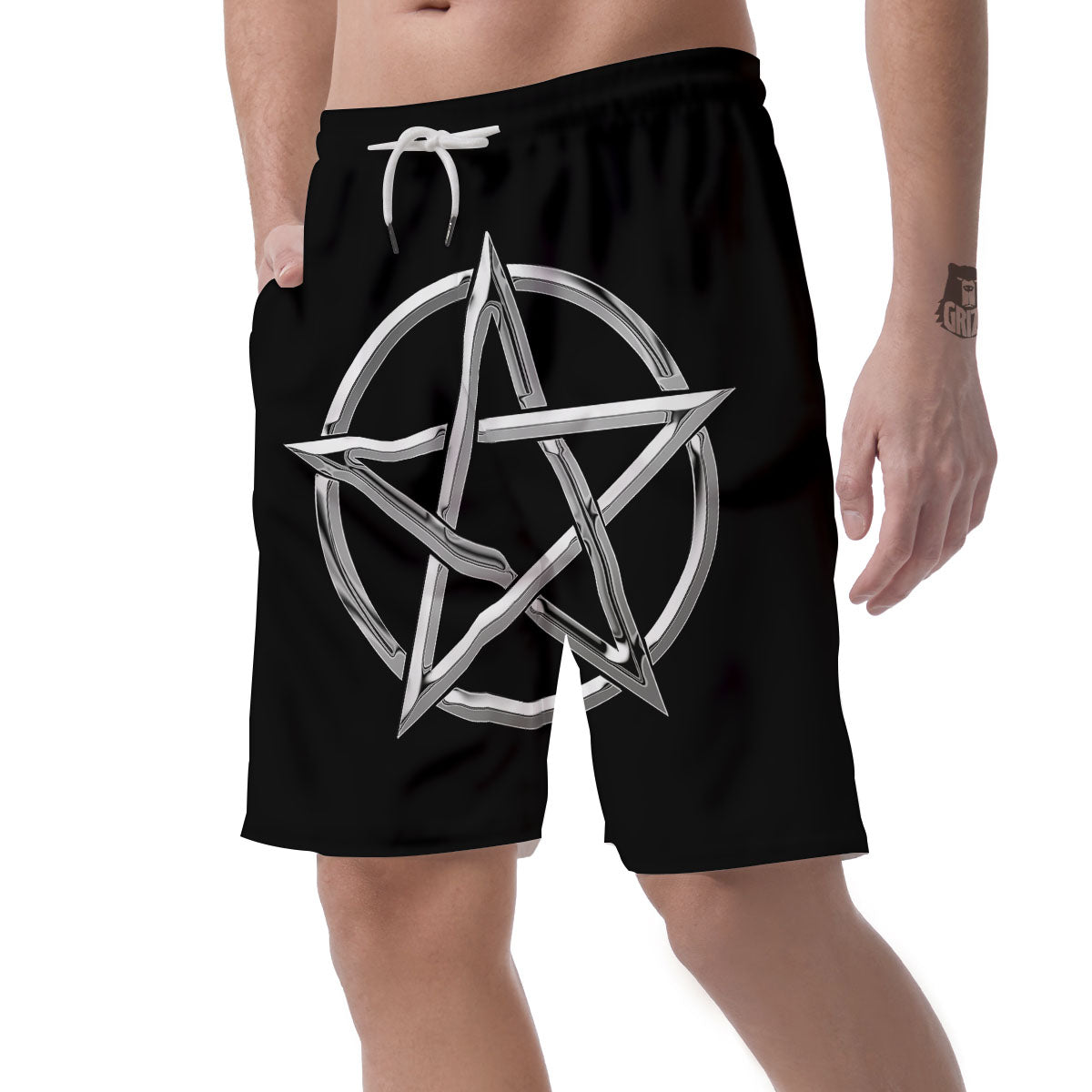 Pentagram Symbol White And Black Print Men's Shorts-grizzshop