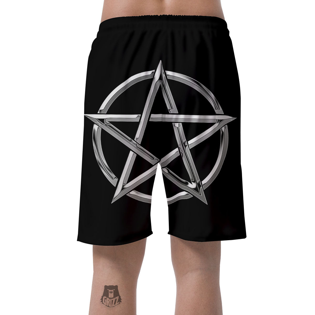 Pentagram Symbol White And Black Print Men's Shorts-grizzshop