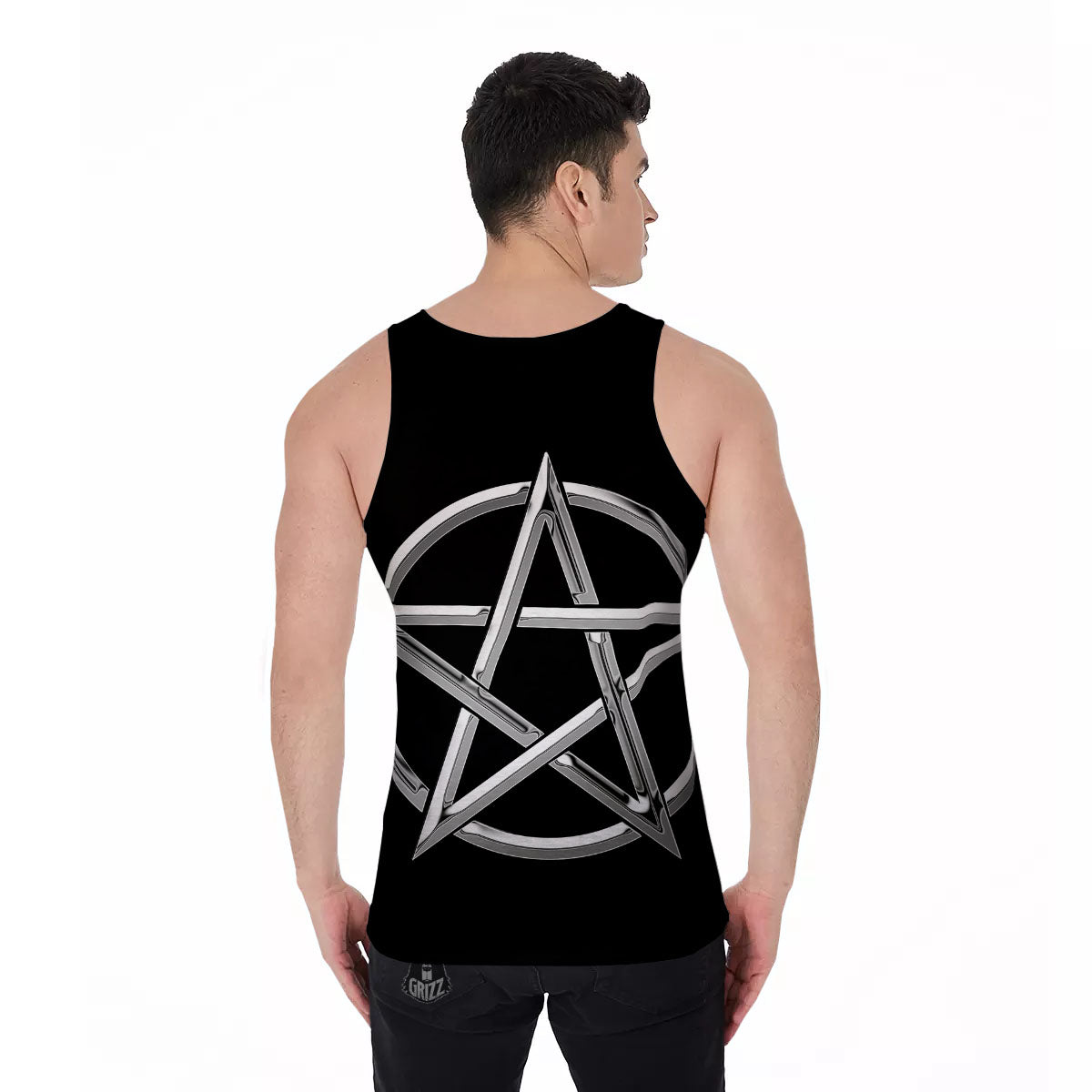Pentagram Symbol White And Black Print Men's Tank Top-grizzshop