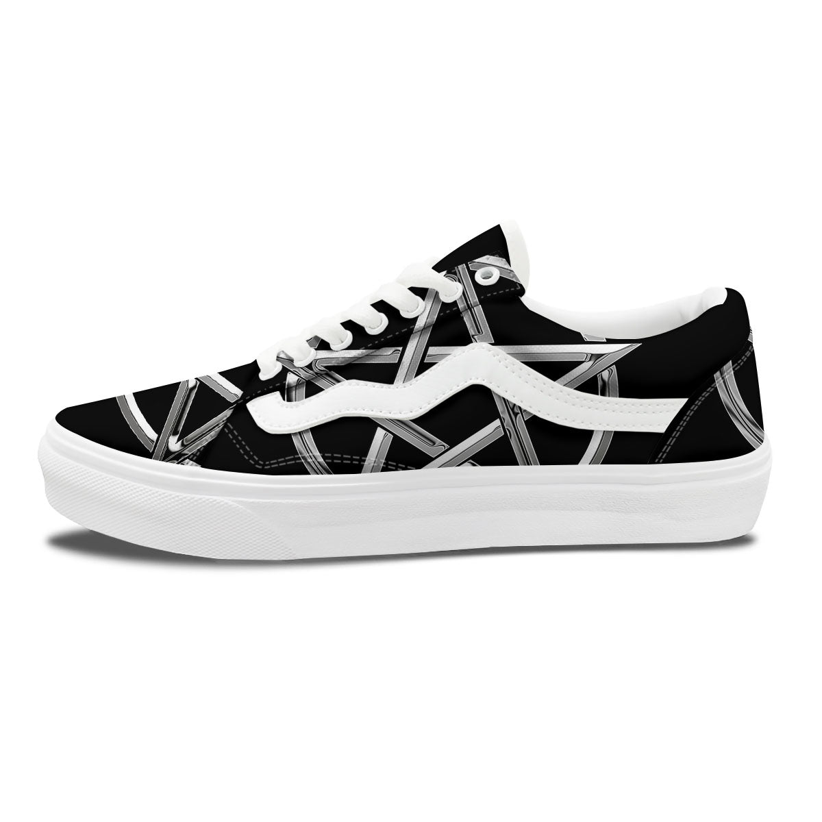 Pentagram Symbol White And Black Print Skate Shoes-grizzshop