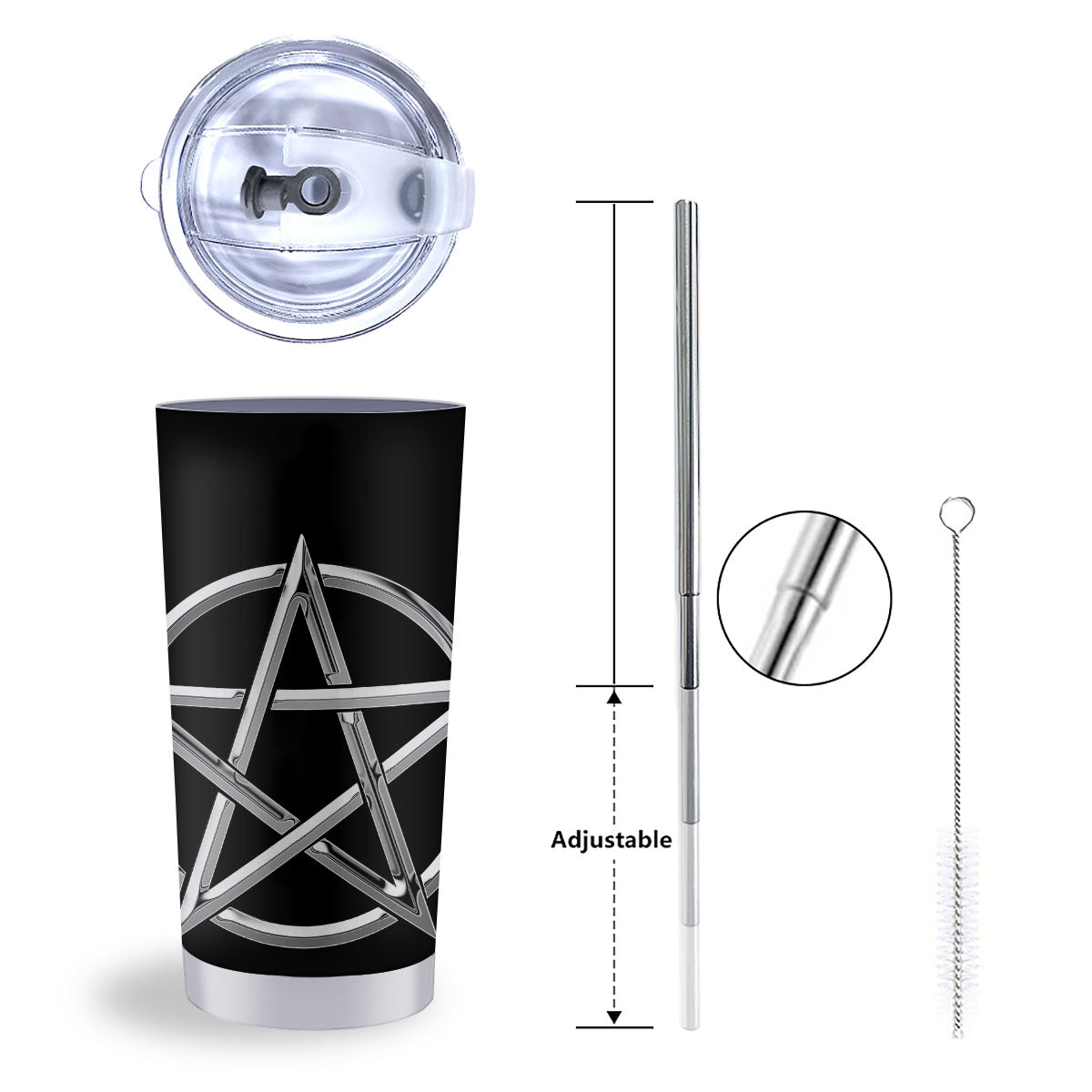 Pentagram Symbol White And Black Print Tumbler-grizzshop
