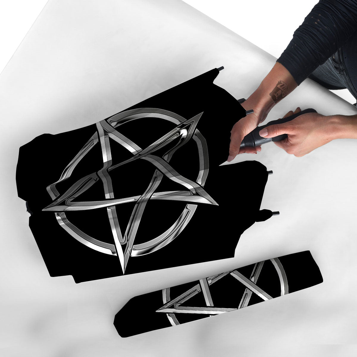 Pentagram Symbol White And Black Print Umbrella-grizzshop