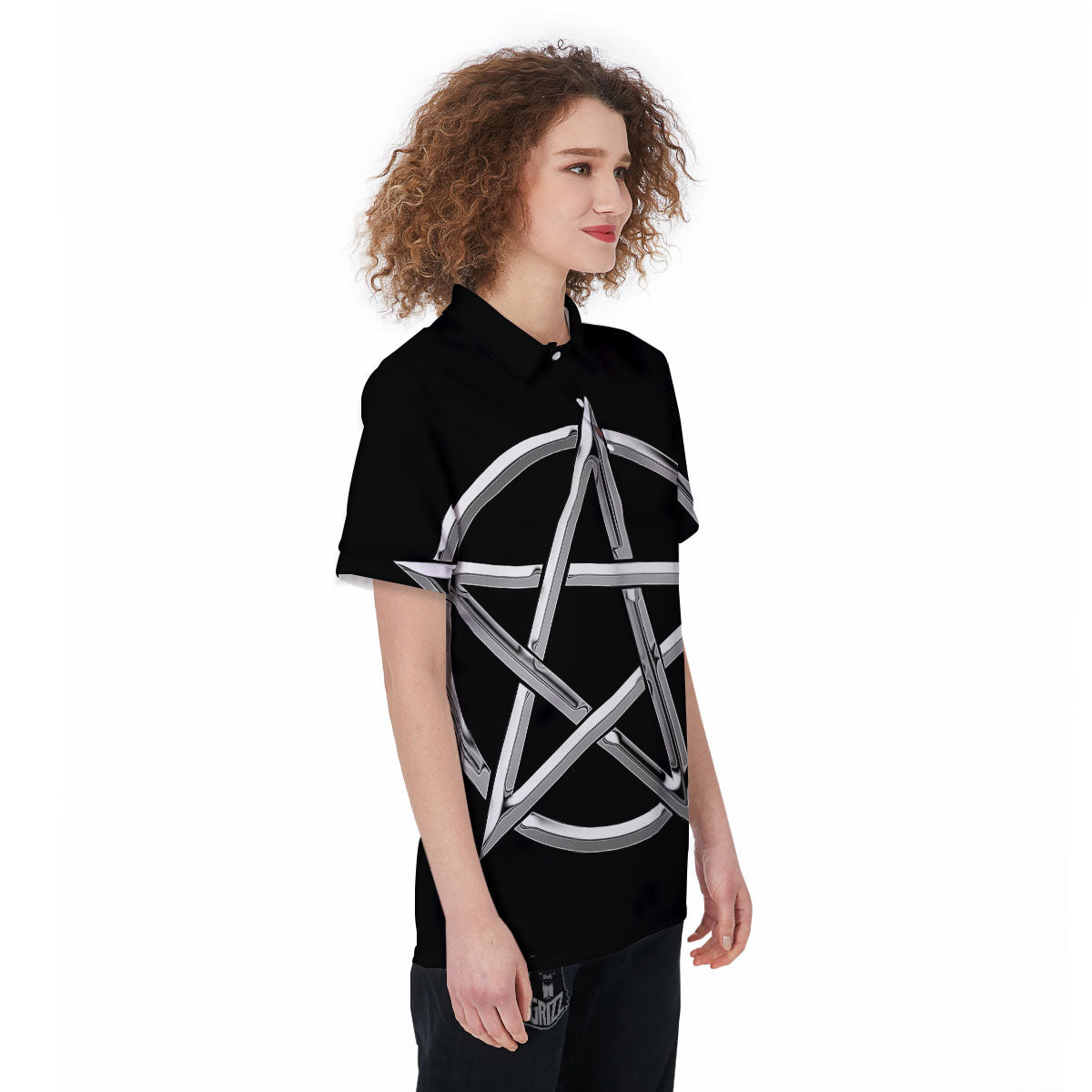 Pentagram Symbol White And Black Print Women's Golf Shirts-grizzshop
