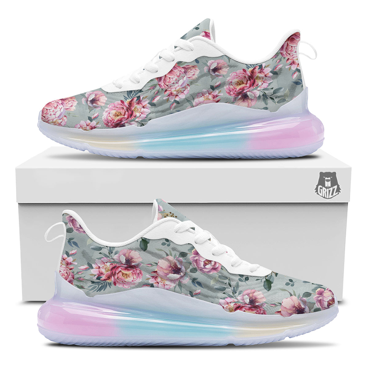 Peony Floral Pink Vintage Print Pattern Running Sneakers-grizzshop