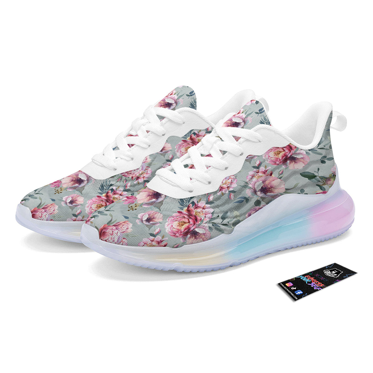 Peony Floral Pink Vintage Print Pattern Running Sneakers-grizzshop