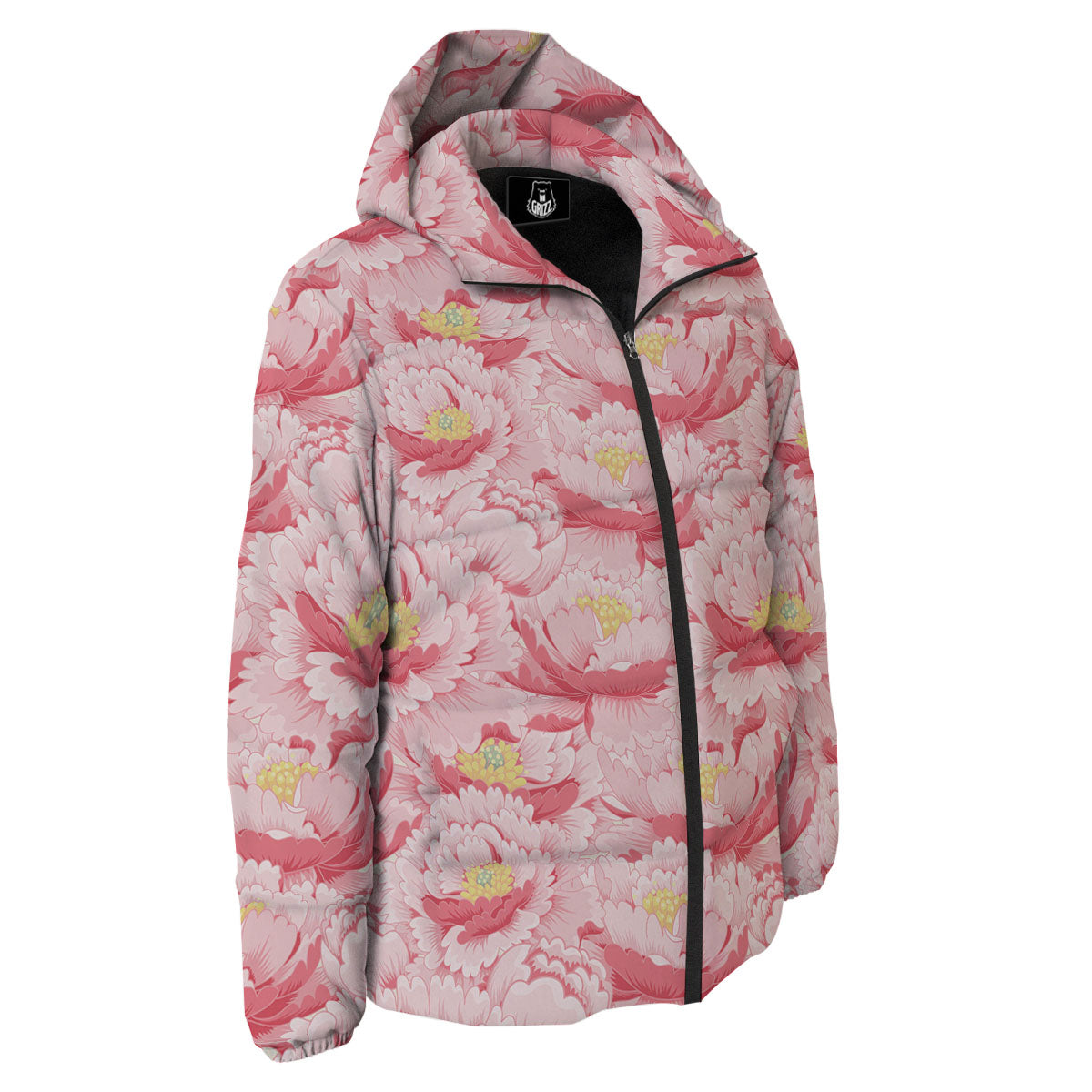 Peony Japanese Print Down Jacket-grizzshop