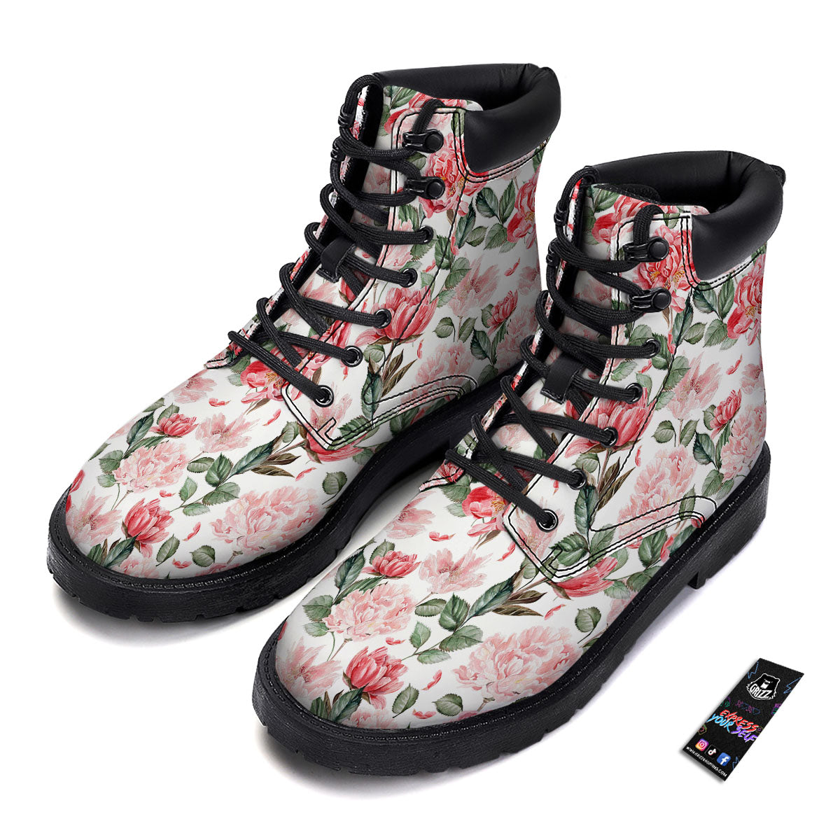Peony Pink Print Pattern Boots-grizzshop