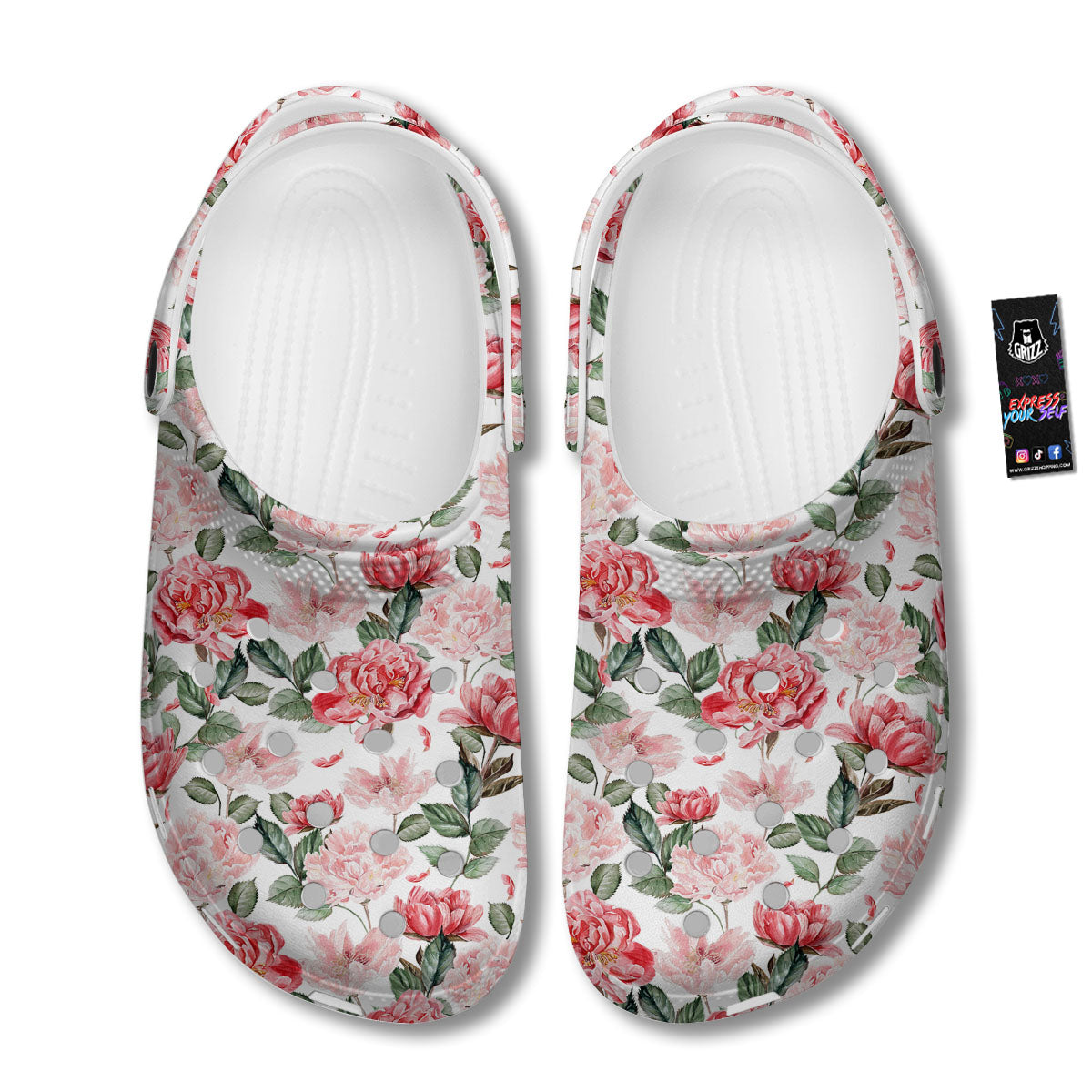 Peony Pink Print Pattern Clog-grizzshop