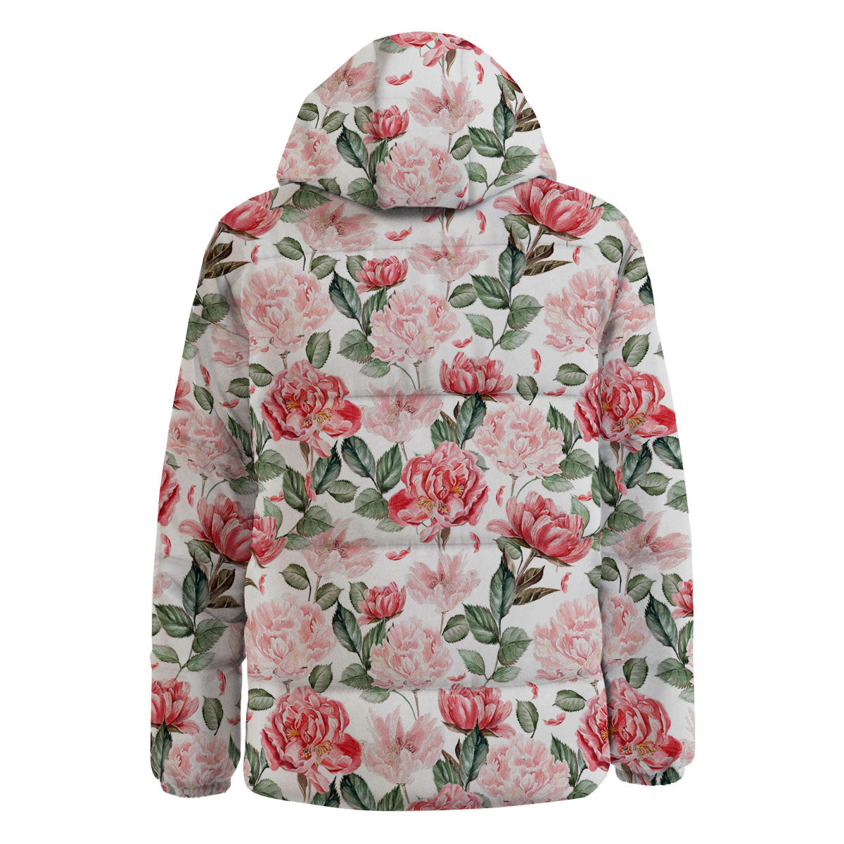 Peony Pink Print Pattern Down Jacket-grizzshop