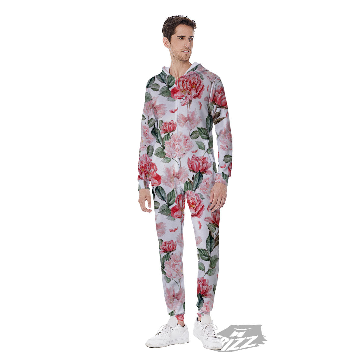 Peony Pink Print Pattern Men's Jumpsuit-grizzshop