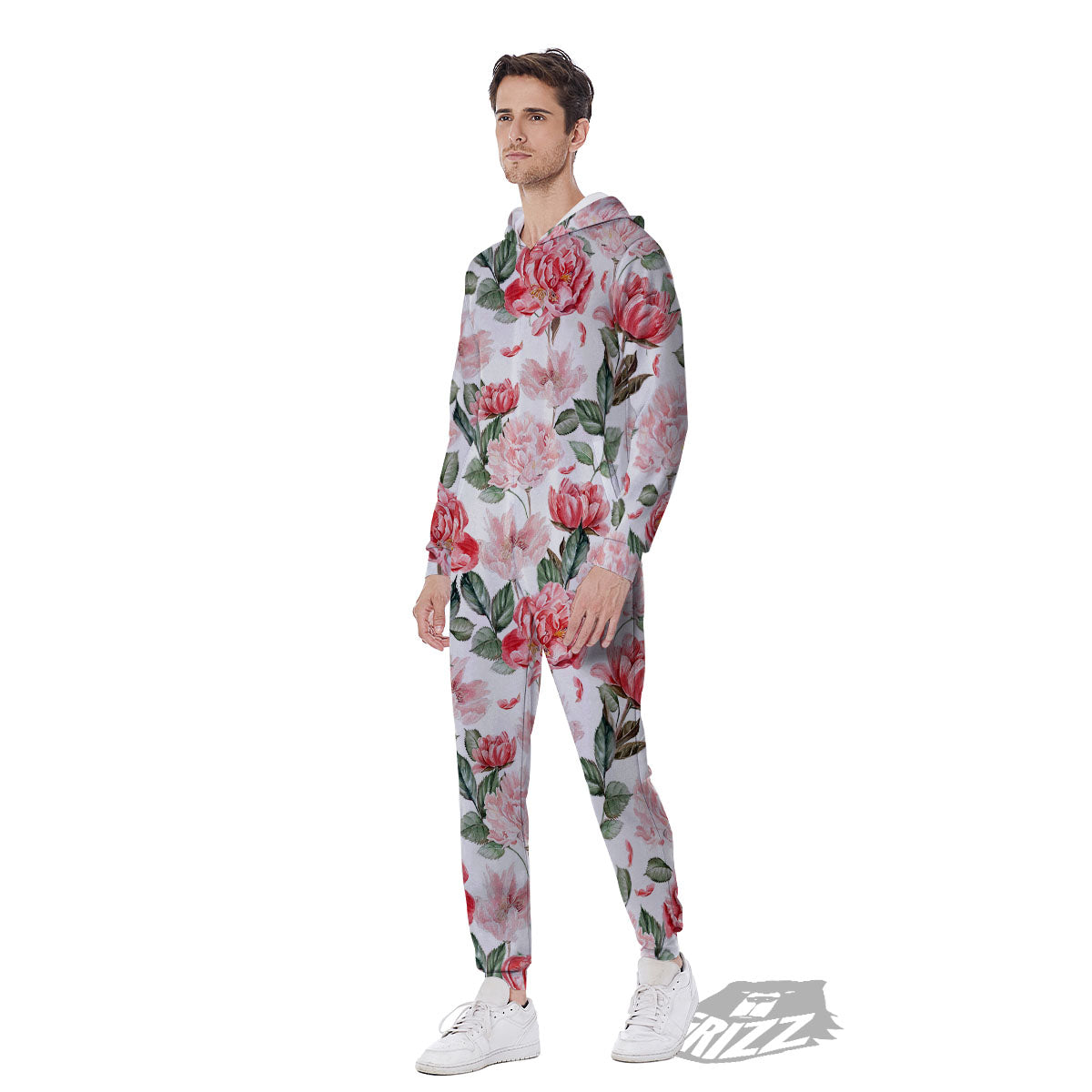 Peony Pink Print Pattern Men's Jumpsuit-grizzshop