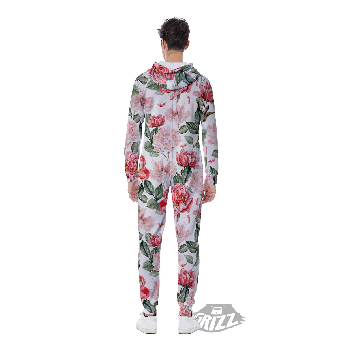 Peony Pink Print Pattern Men's Jumpsuit-grizzshop