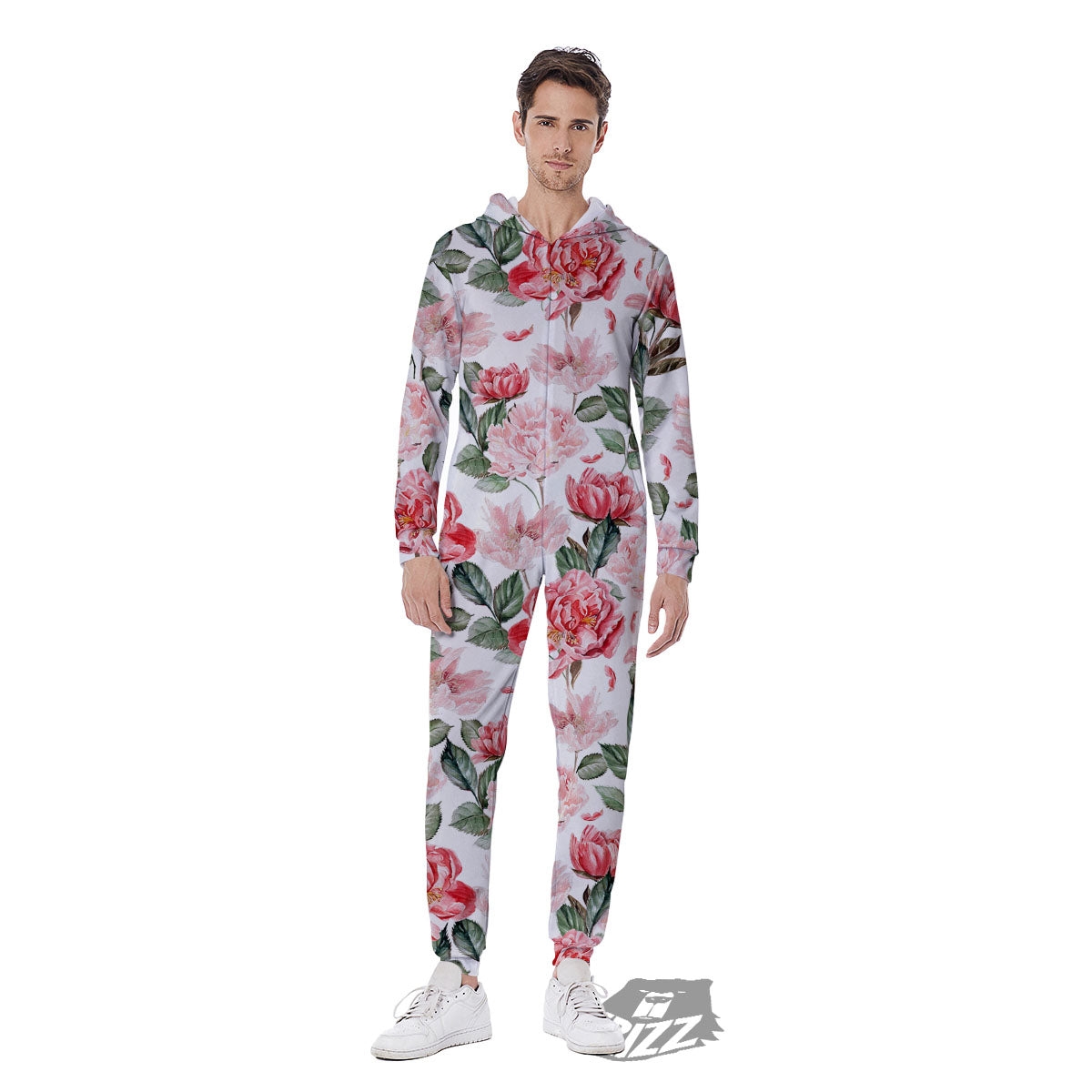 Peony Pink Print Pattern Men's Jumpsuit-grizzshop