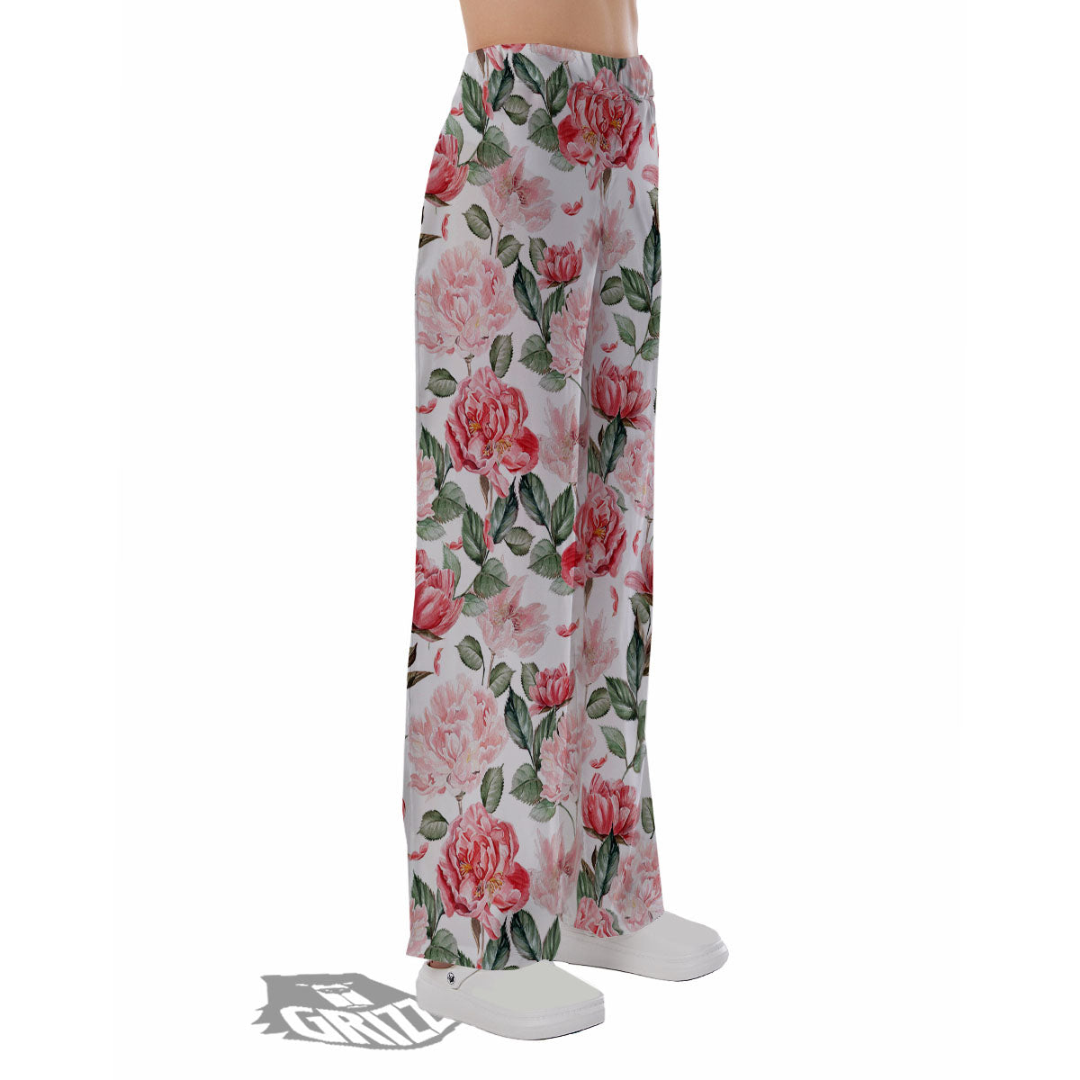Peony Pink Print Pattern Pajama Pants-grizzshop