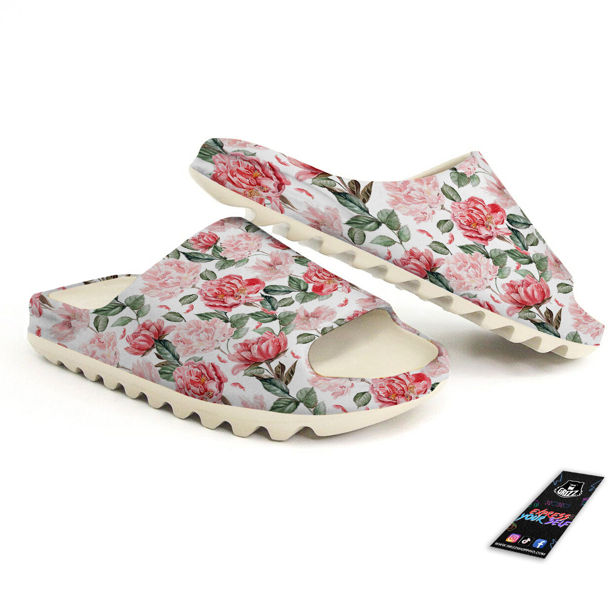 Peony Pink Print Pattern Sandals-grizzshop