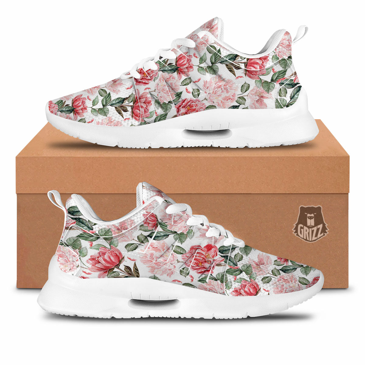 Peony Pink Print Pattern Tennis Shoes-grizzshop