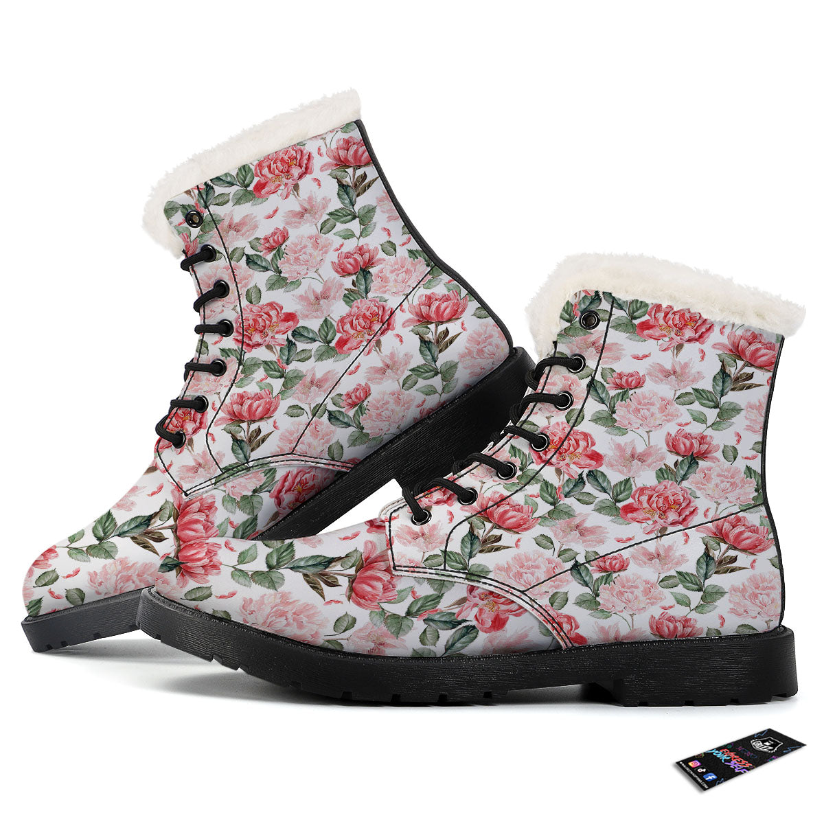 Peony Pink Print Pattern Winter Boots-grizzshop