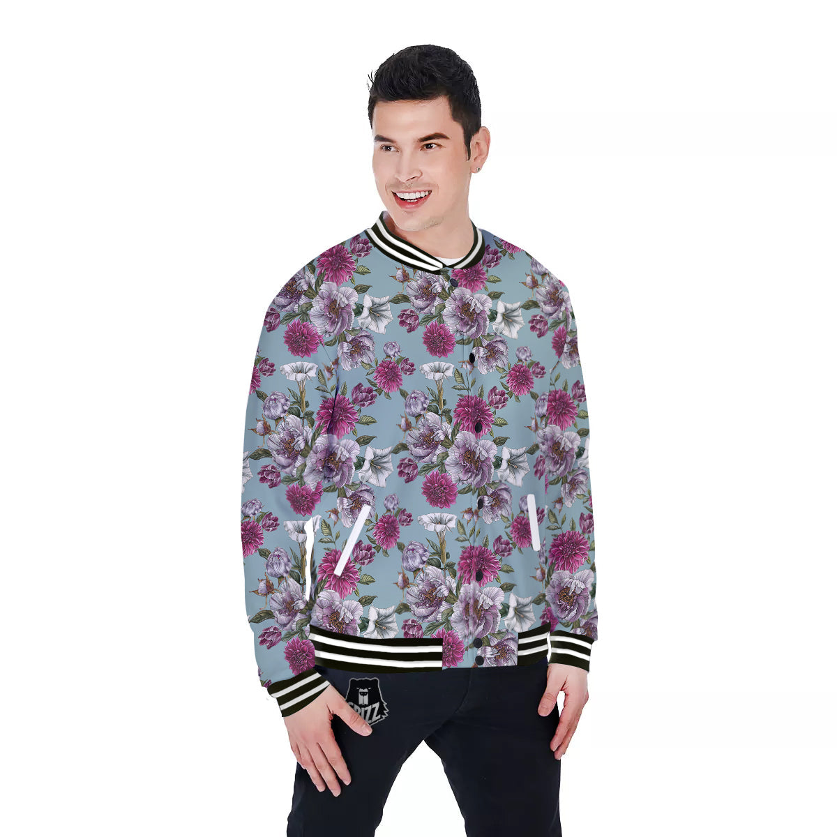 Peony Watercolor Print Pattern Baseball Jacket-grizzshop