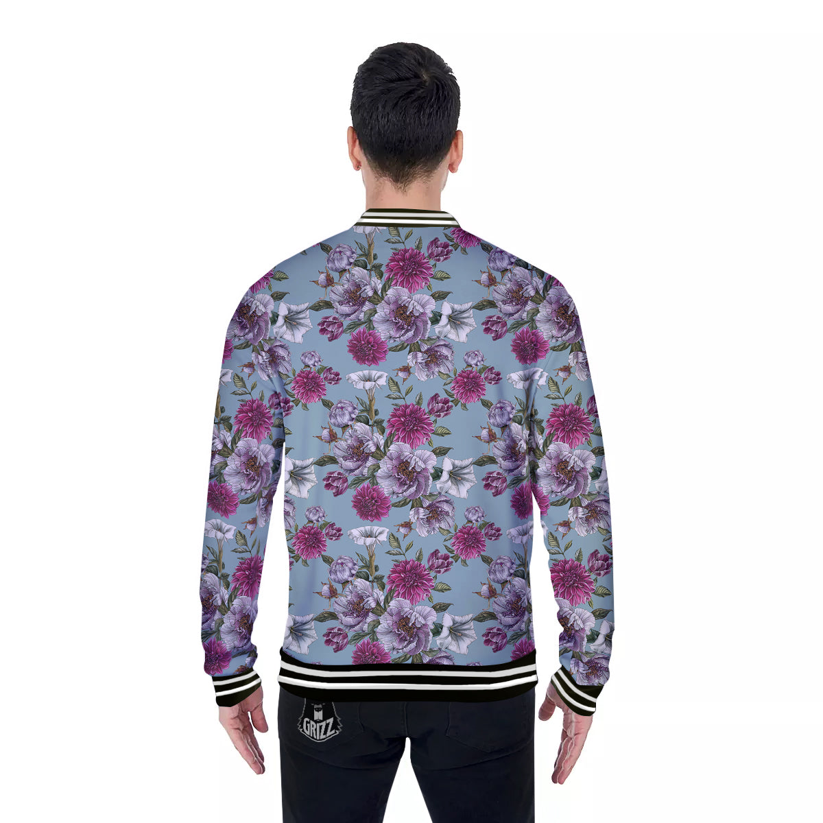 Peony Watercolor Print Pattern Baseball Jacket-grizzshop