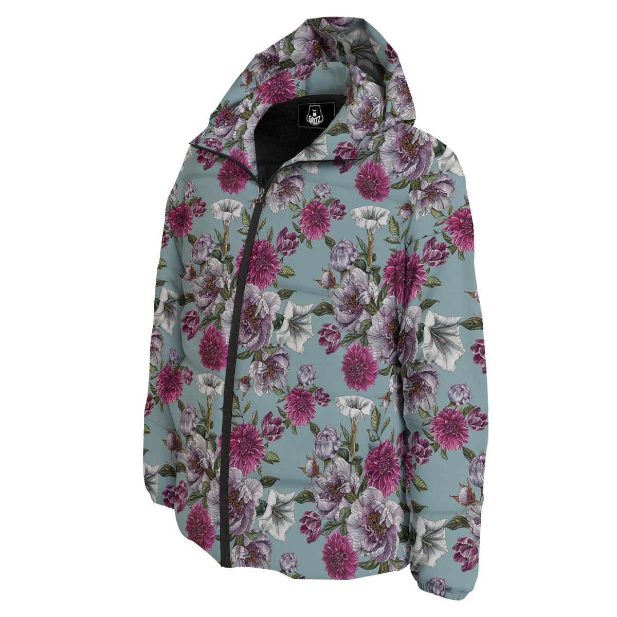 Peony Watercolor Print Pattern Down Jacket-grizzshop