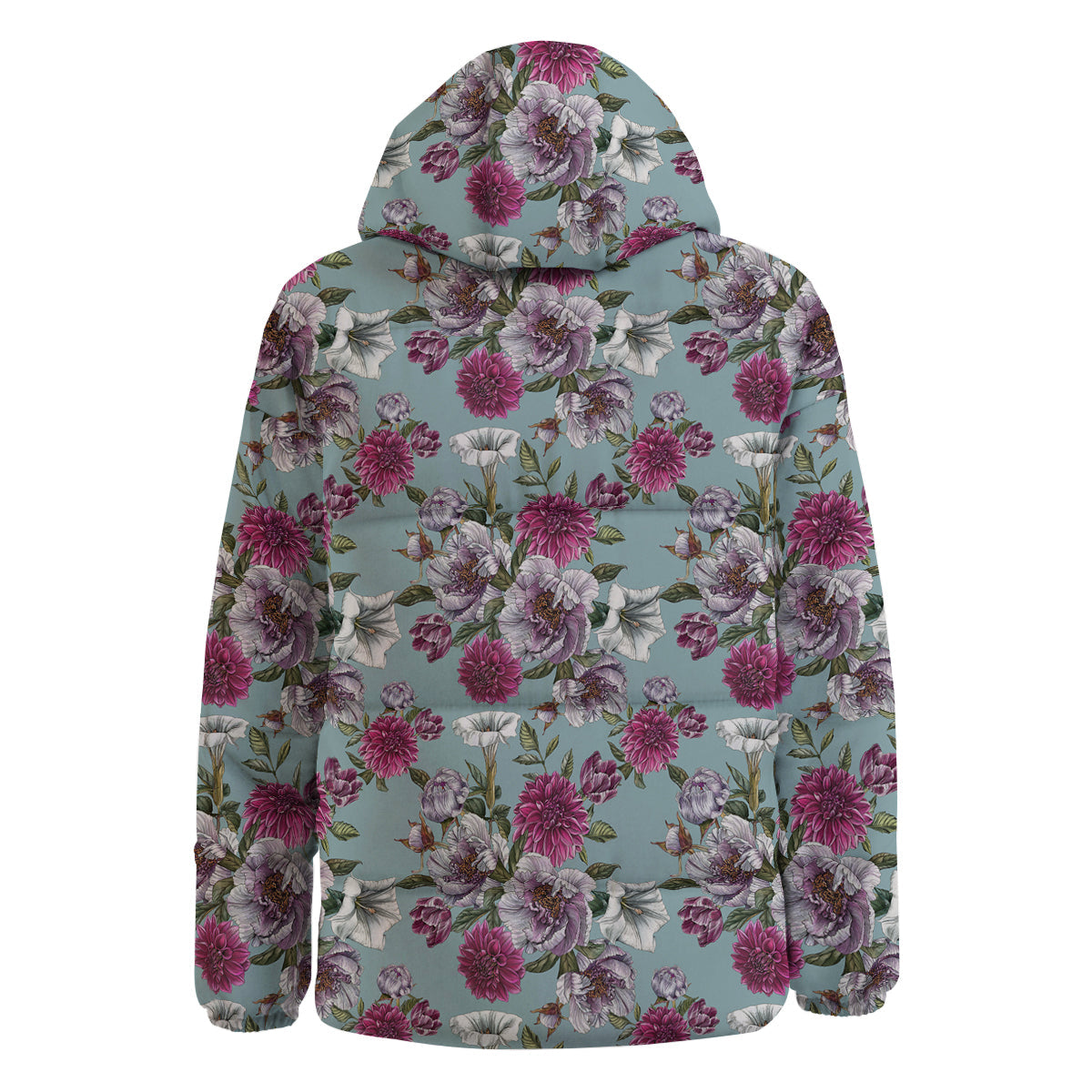 Peony Watercolor Print Pattern Down Jacket-grizzshop
