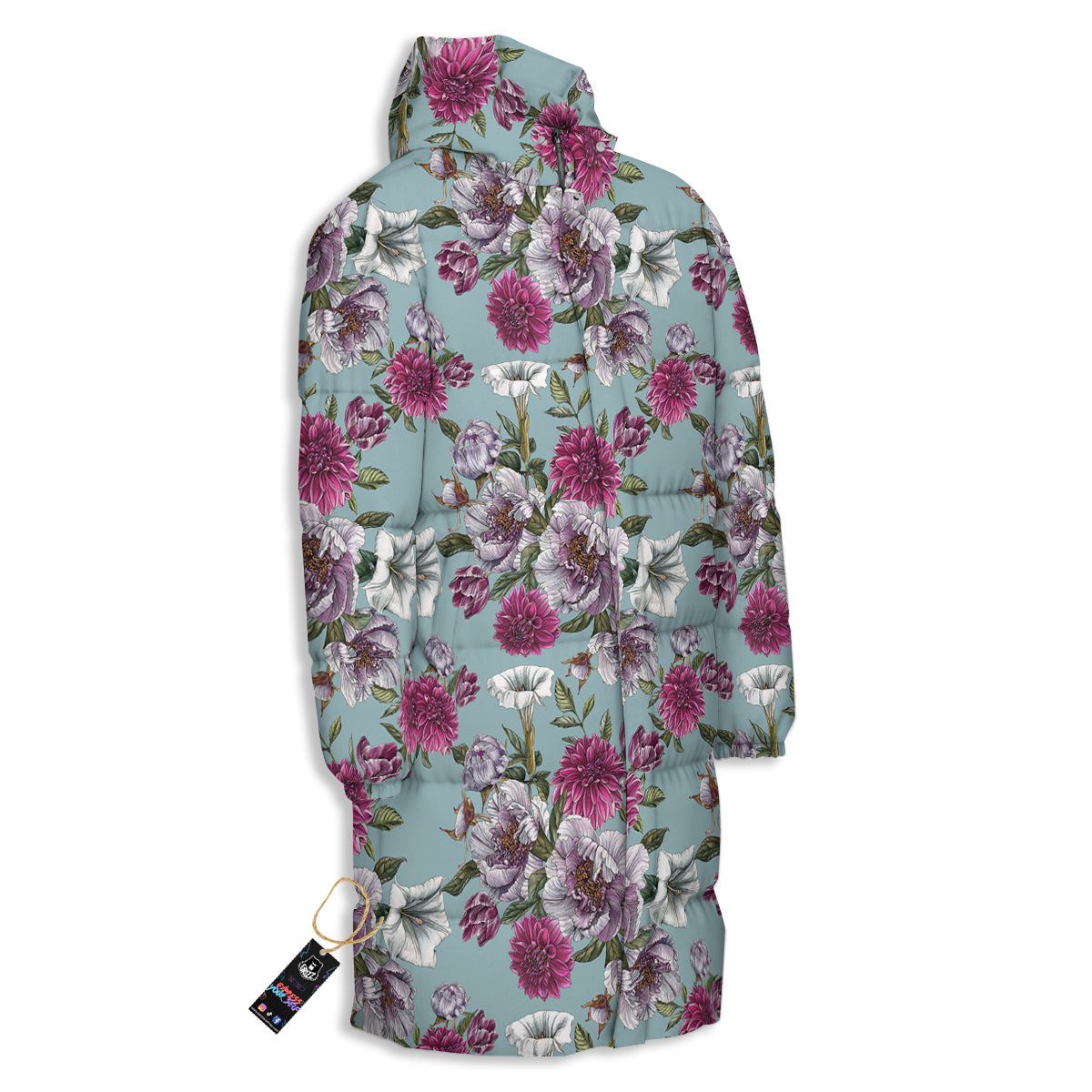 Peony Watercolor Print Pattern Long Down Jacket-grizzshop