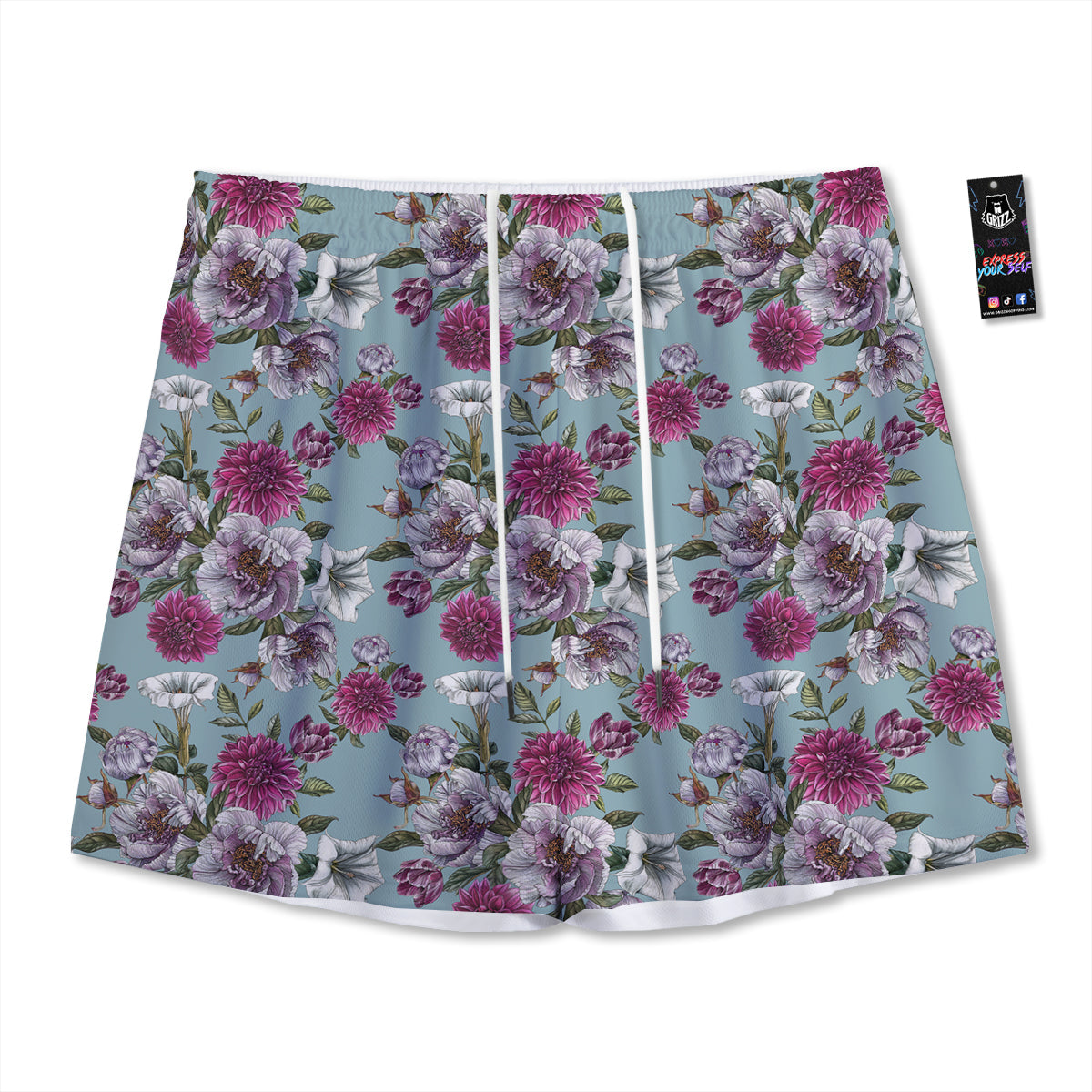 Peony Watercolor Print Pattern Mesh Shorts