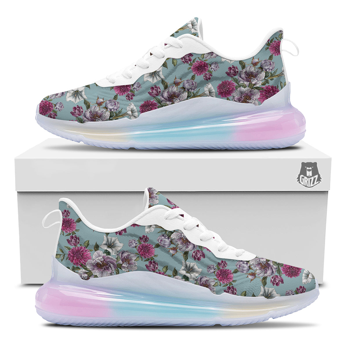 Peony Watercolor Print Pattern Running Sneakers-grizzshop
