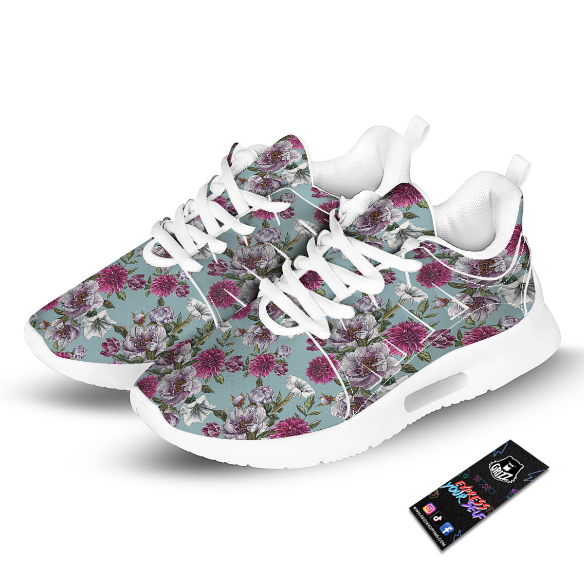 Peony Watercolor Print Pattern Tennis Shoes-grizzshop