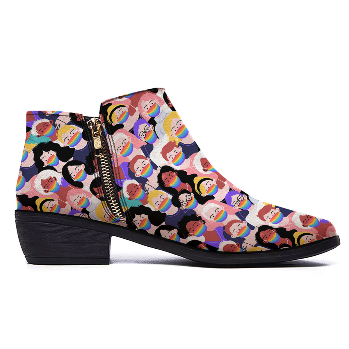 People And Rainbow Face Masks Print Pattern Ankle Boots-grizzshop