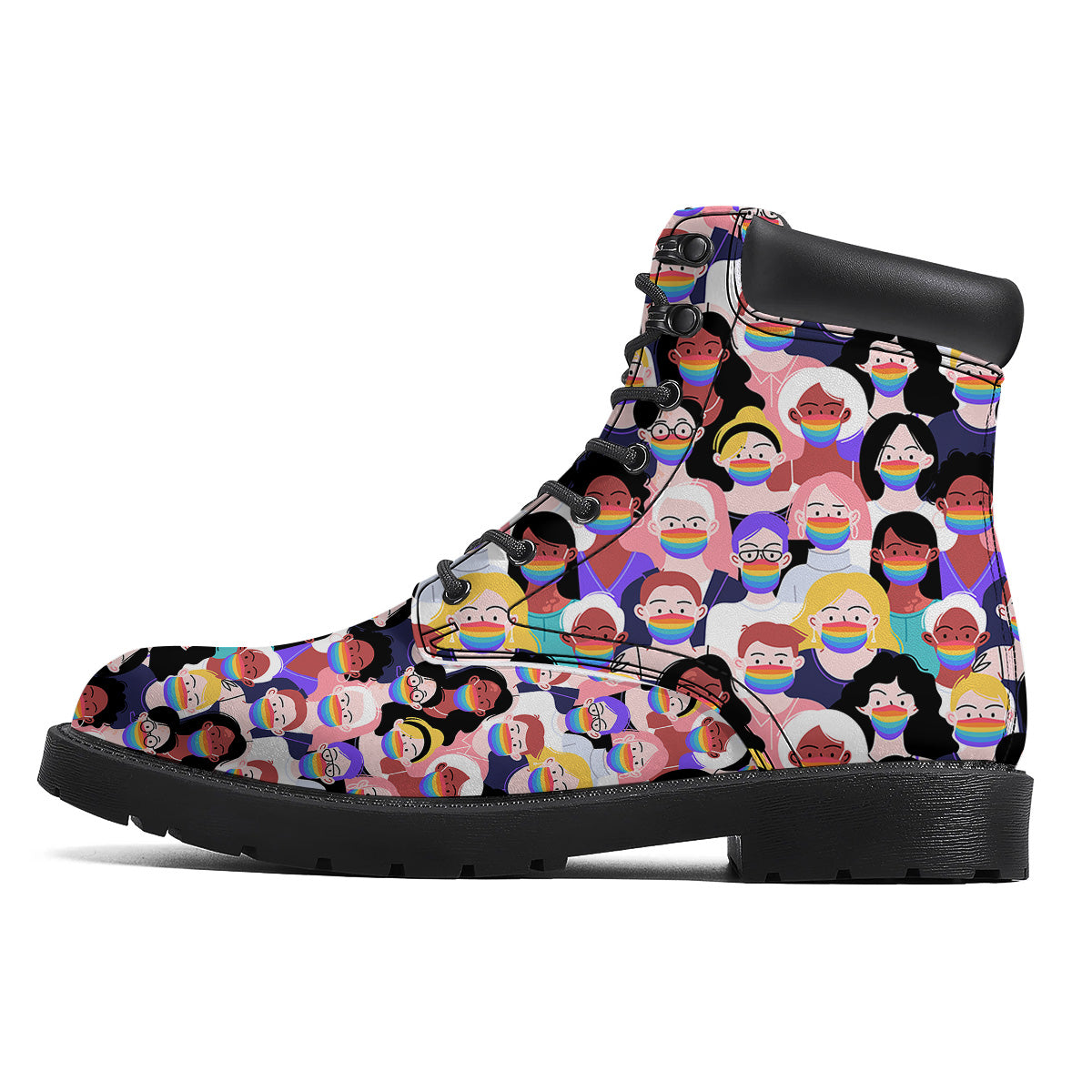 People And Rainbow Face Masks Print Pattern Boots-grizzshop