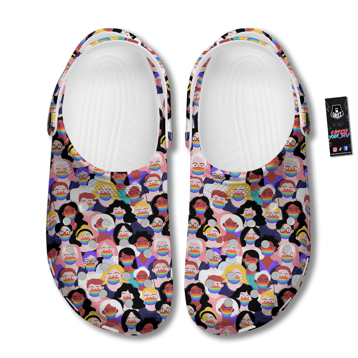 People And Rainbow Face Masks Print Pattern Clog-grizzshop
