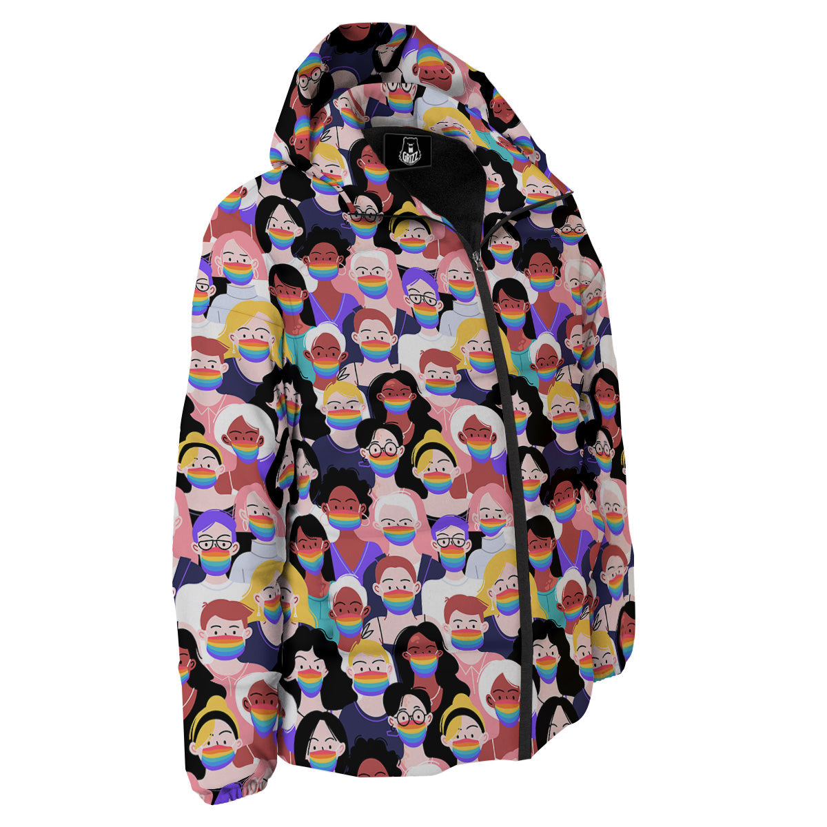 People And Rainbow Face Masks Print Pattern Down Jacket-grizzshop