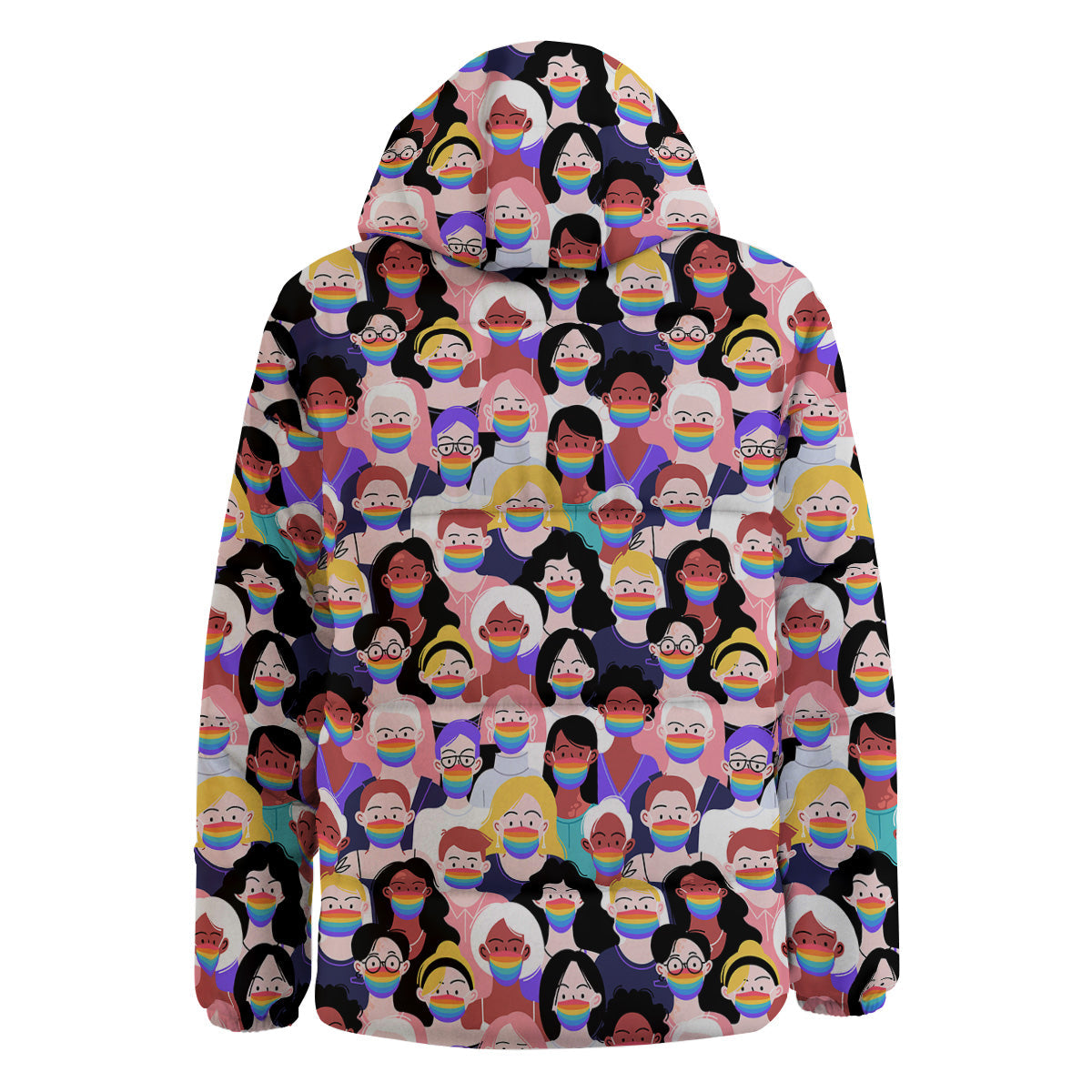 People And Rainbow Face Masks Print Pattern Down Jacket-grizzshop