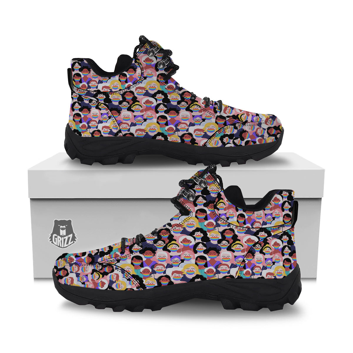 People And Rainbow Face Masks Print Pattern Hiking Shoes-grizzshop