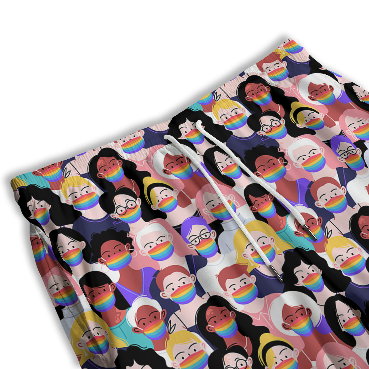 People And Rainbow Face Masks Print Pattern Men's Athletic Shorts