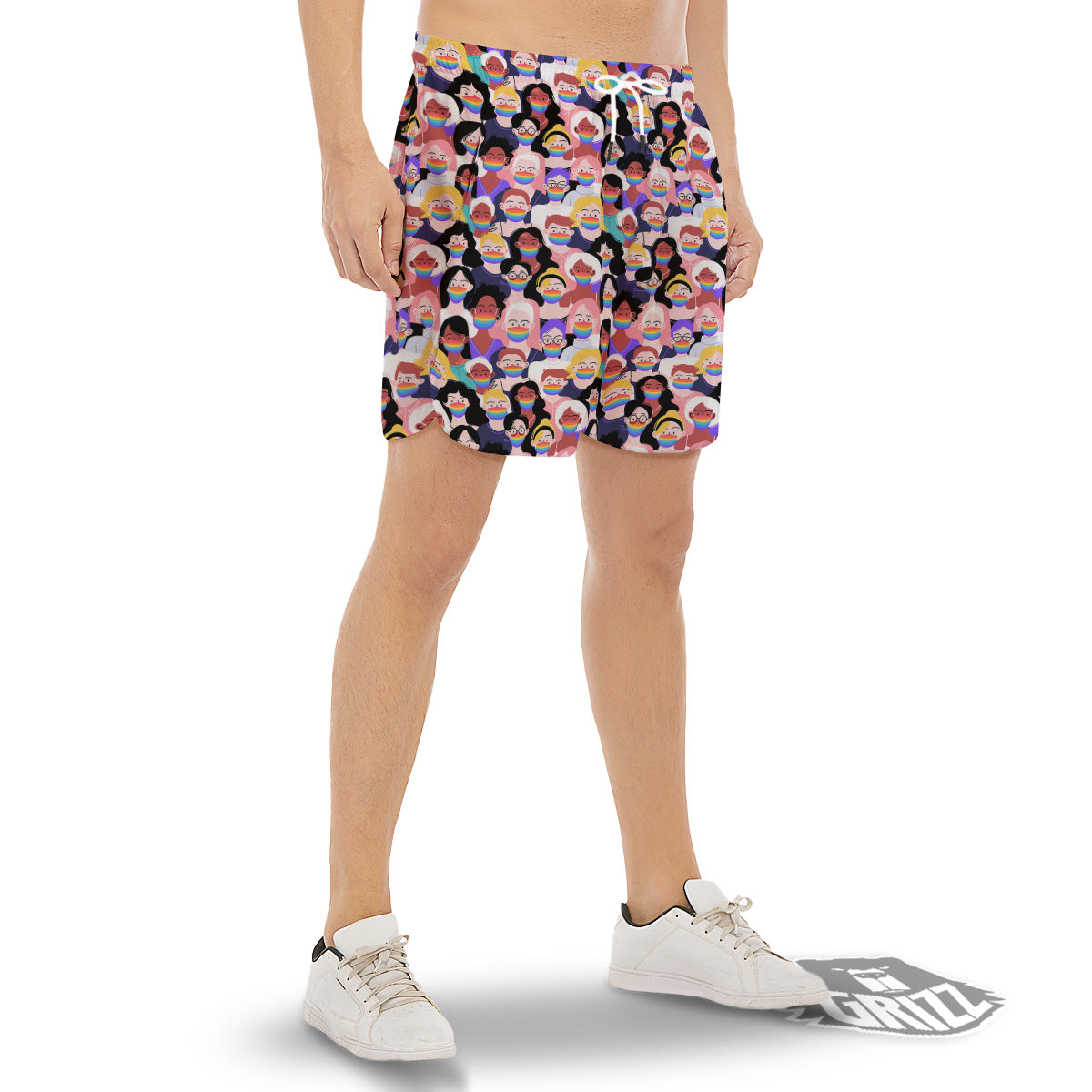 People And Rainbow Face Masks Print Pattern Men's Gym Shorts-grizzshop