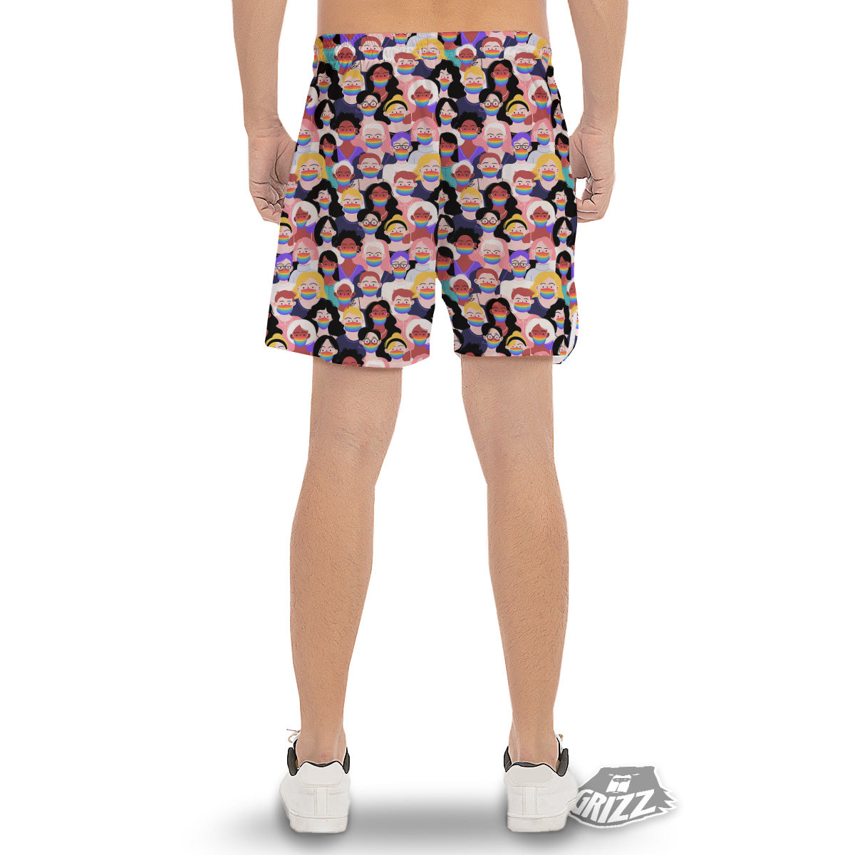 People And Rainbow Face Masks Print Pattern Men's Gym Shorts-grizzshop