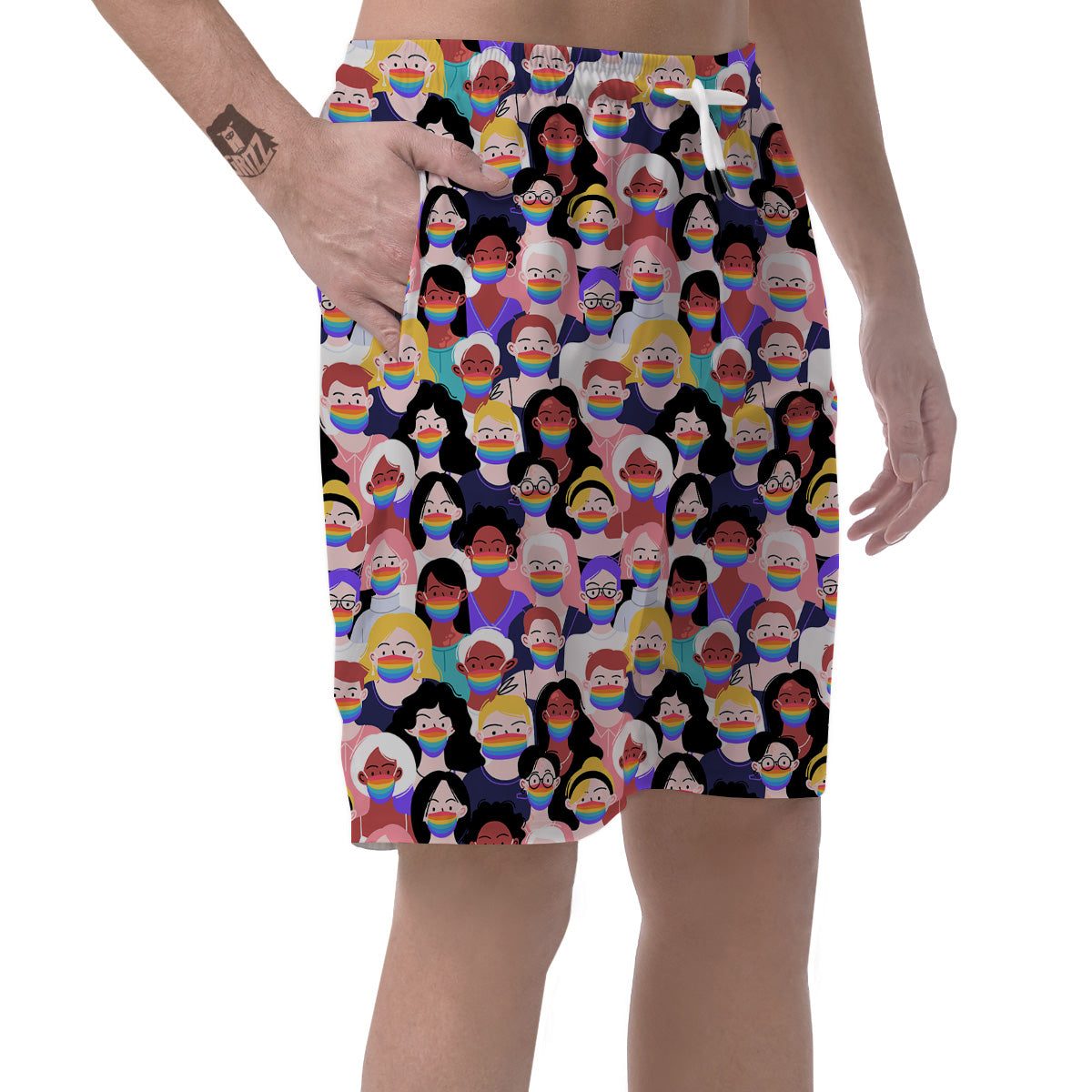 People And Rainbow Face Masks Print Pattern Men's Shorts-grizzshop