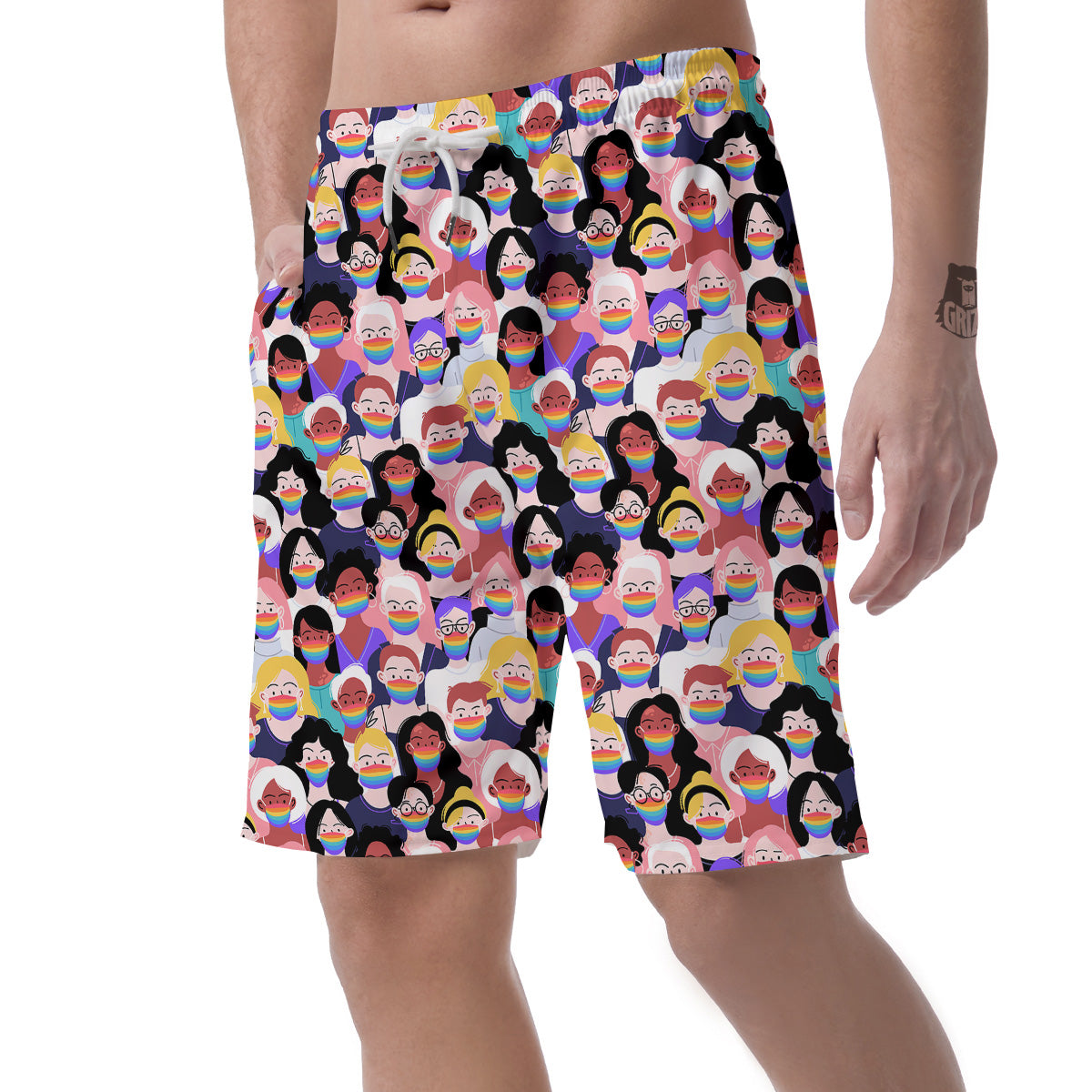 People And Rainbow Face Masks Print Pattern Men's Shorts-grizzshop