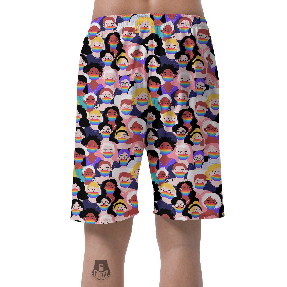 People And Rainbow Face Masks Print Pattern Men's Shorts-grizzshop