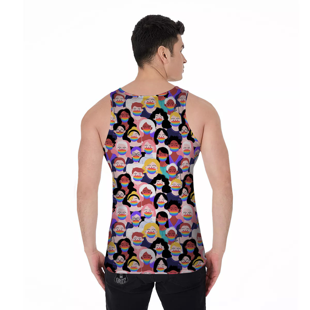 People And Rainbow Face Masks Print Pattern Men's Tank Top-grizzshop