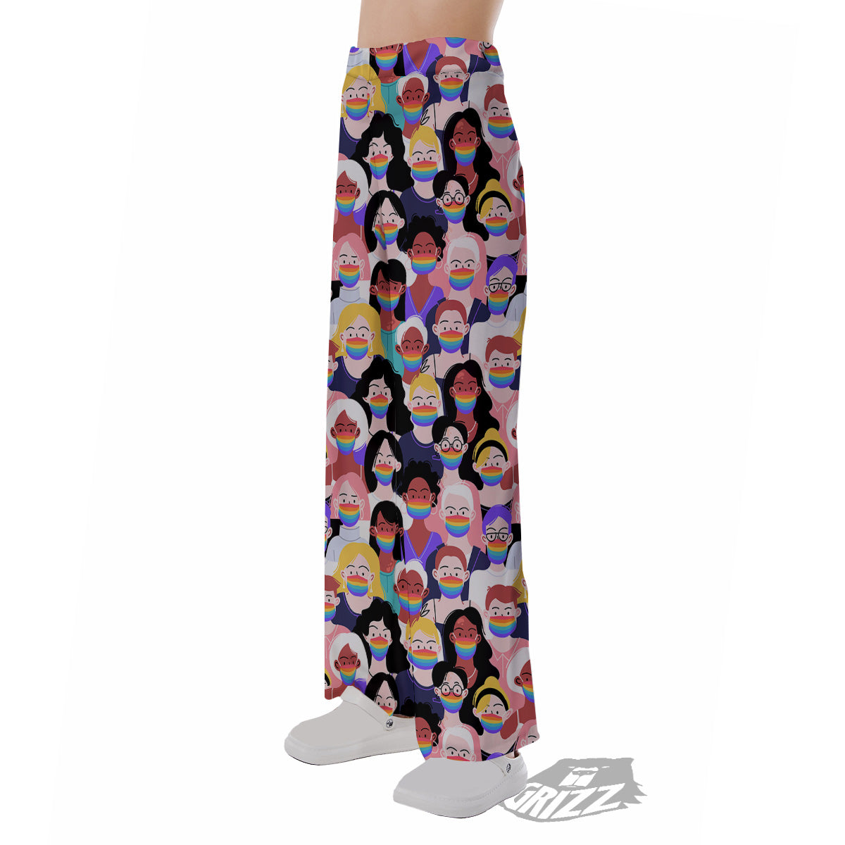 People And Rainbow Face Masks Print Pattern Pajama Pants-grizzshop
